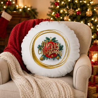 Almohada Redonda Personalizada de Navidad Feliz