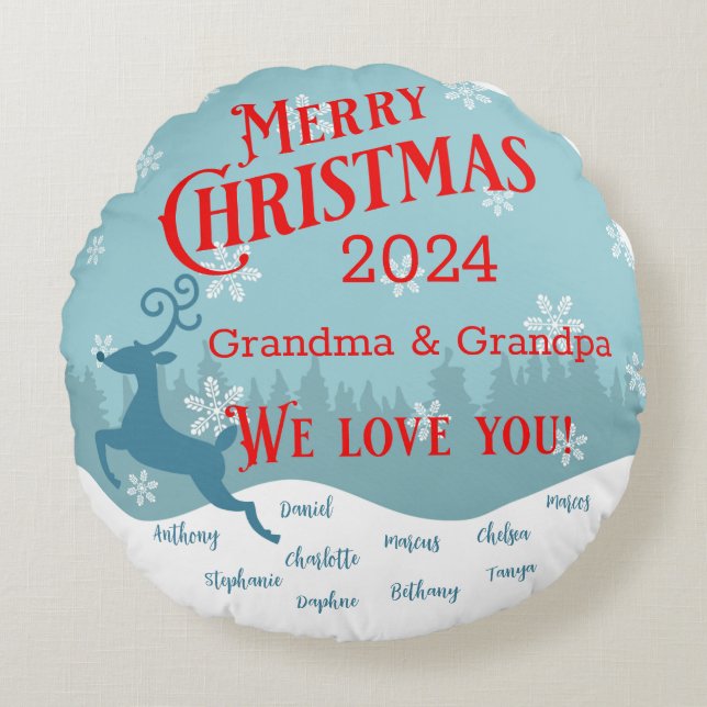 Almohada redonda personalizada de renos de vacacio (Anverso)
