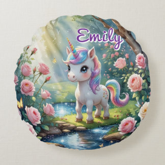 Almohada redonda personalizada de unicornio - Bosq