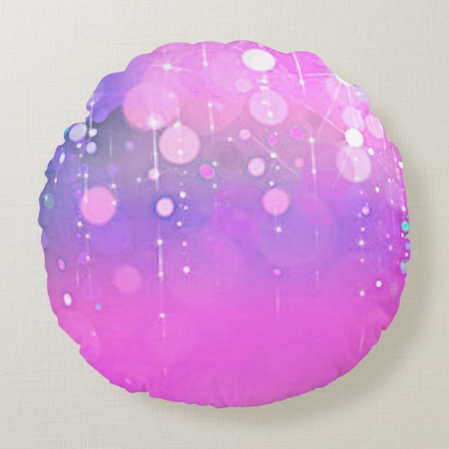 almohada redonda personalizado en rosa y púrpura. (Anverso)