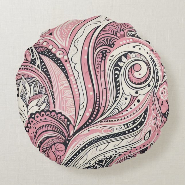 Almohada Redonda Pink Paisley The Home Studio (Reverso)