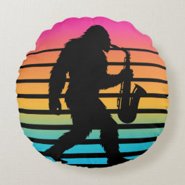 Almohada Redonda Retro Bigfoot Saxofón Atardecer
