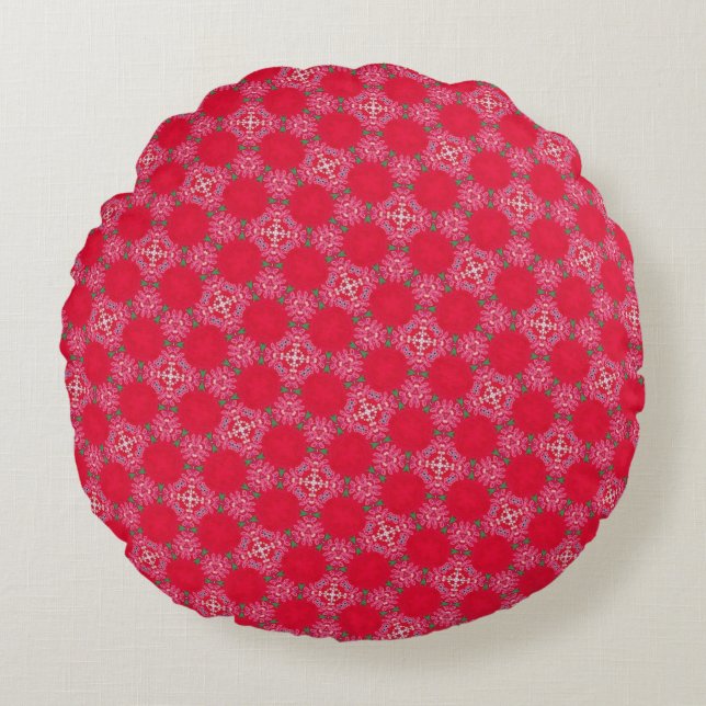 Almohada Redonda Retro de Trébol Rosa (Anverso)
