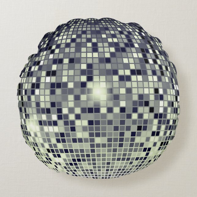Almohada Redonda Retro Espejo Bola de Disco Brilla (Anverso)