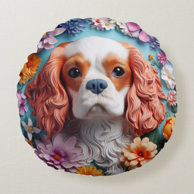 Almohada redonda - Rey Charles Spaniel (Anverso)