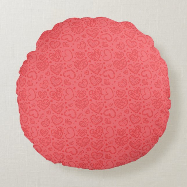 Almohada Redonda Roja con Corazones (Anverso)