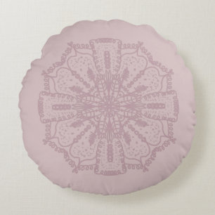 Almohada Redonda Rosa Muda Dibujada a Mano Mandala