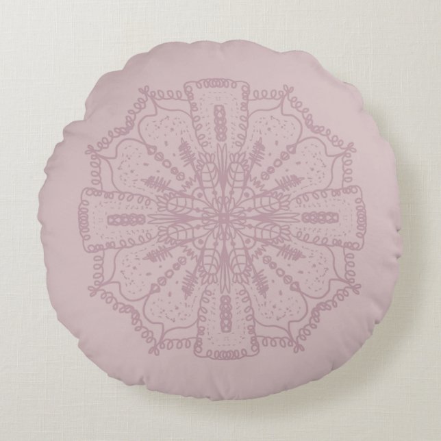 Almohada Redonda Rosa Muda Dibujada a Mano Mandala (Anverso)
