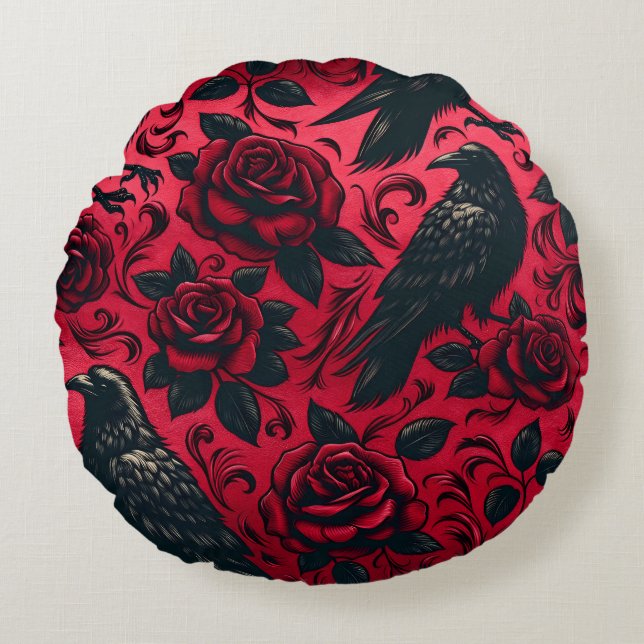 Almohada redonda Rosa Raven (Anverso)