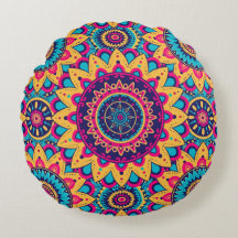 Almohada redonda sinfónica de Kaleidoscope Mandala