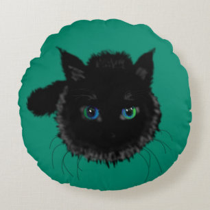 Almohada Redonda Verde con Gato Negro o Elija Colo