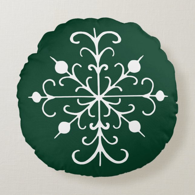 Almohada Redonda Verde Copo de Nieve (Anverso)