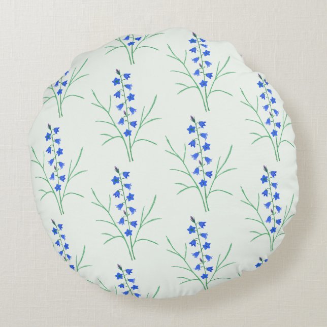Almohada Redonda Verde Pálido de Campanillas (Reverso)