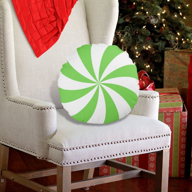 Almohada Redonda Verde y Blanca con Torbellino de  (Subido por el creador)