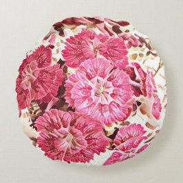 Almohada Redonda Vintage de Flores Rosadas