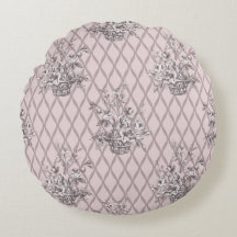 Almohada Redonda Vintage Floral en Rosa Polvo