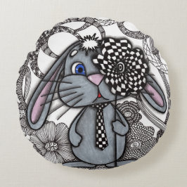 Almohada redonda zen doodle de conejo adorable dib