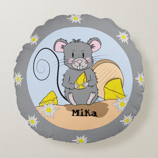 almohada redondeada de ratón gris personalizado (Anverso)