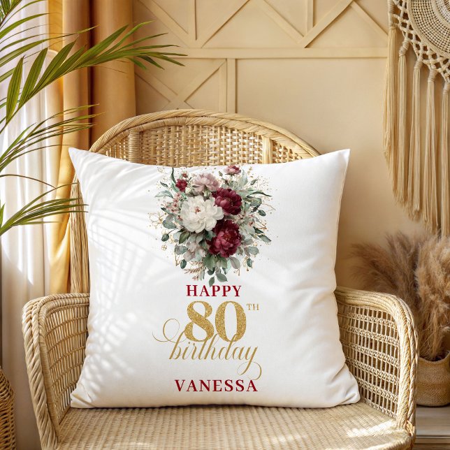 Almohada Refined Burgundy Blush 80 Cumpleaños (Refined Burgundy Blush 80th Birthday Pillow)