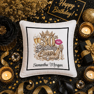 Almohada Regalo Cumpleaños 30 Black Gold Sparkle