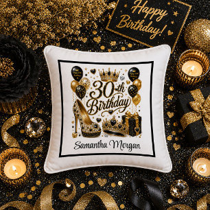 Almohada regalo de cumpleaños 30 Sparkle Gold Blac