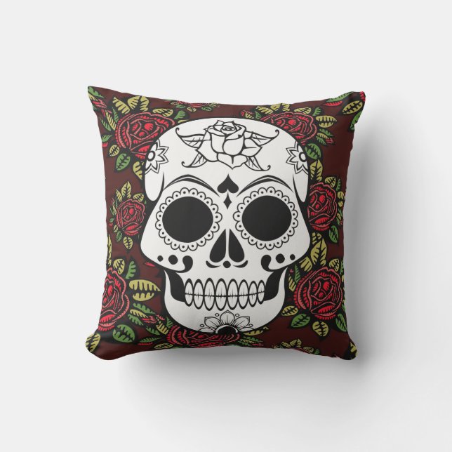 Almohada retra del rojo de los rosas del cráneo (Anverso)