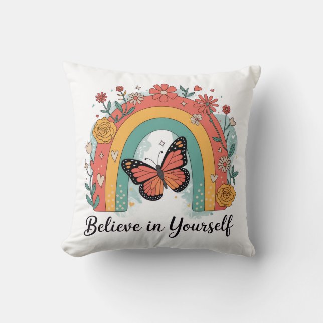 Almohada Retro Arcoíris de Tirar Cree en Ti MismoD (Anverso)