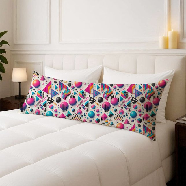 Almohada Retro Cuerpo Geométrico Neon Atrevido Mem (Retro 90s Memphis Geometric Neon Bold Body Pillow)