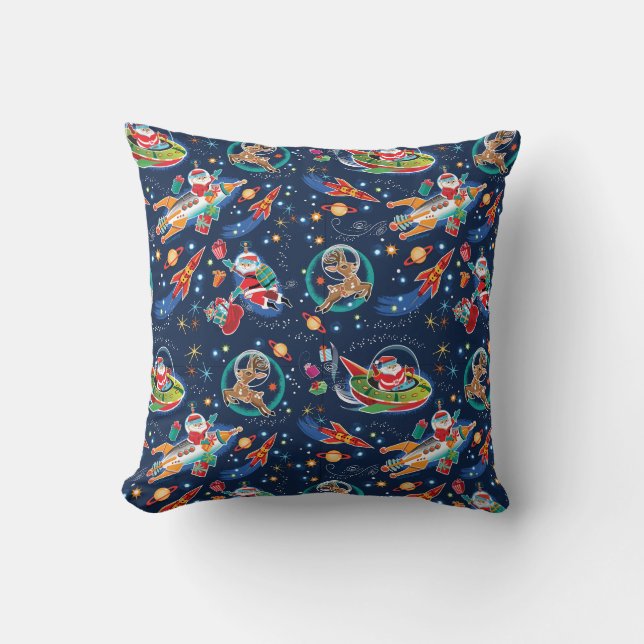 Almohada Retro de Navidad Santa Edad Espacial (Anverso)