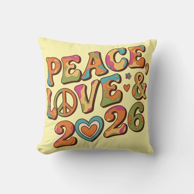 Almohada Retro Groovy Paz Amor 2026 (Anverso)