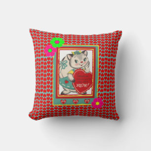 Almohada retro "Maullido de gato" de San Valentín