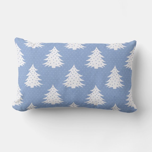 Almohada reversa del árbol de Navidad azul/blanco (Anverso)