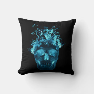 Almohada reversible calavera llameante azul