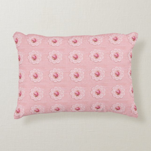 Almohada reversible con encaje de rosa rosa de ace (Anverso)