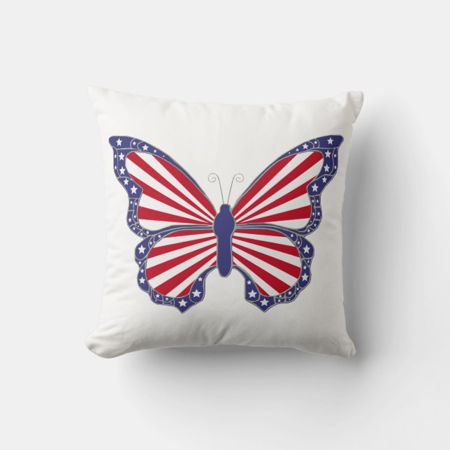 Almohada Reversible de Mariposa Rojo Blanco y Azul (Anverso)