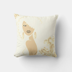 Almohada reversible de mujer hermosa beige y marró
