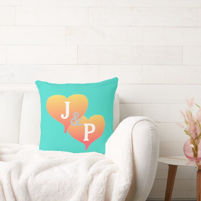 Almohada reversible de novios turquesa y coral (Sofá)