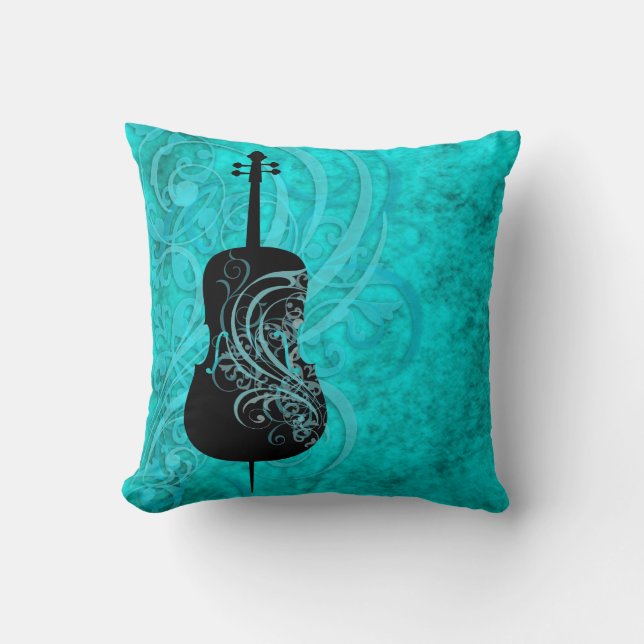 Almohada rococó verde azulada del violoncelo (Anverso)
