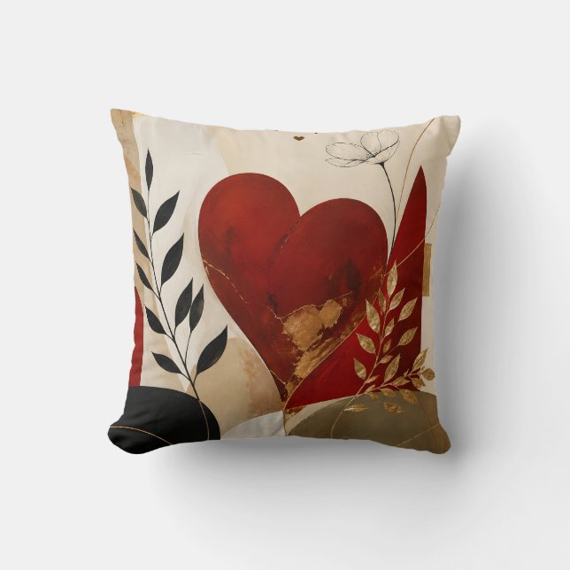 Almohada Roja Abstracta de Lujo con Corazón (Anverso)