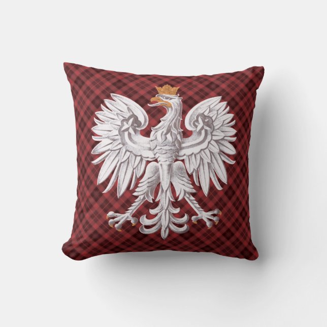 Almohada roja blanca polaca de MoJo de la tela (Anverso)