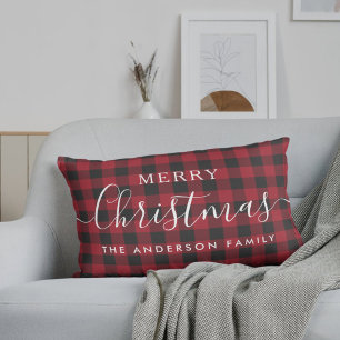 Almohada Roja de Cuadro de Búfalo Feliz Navidad No
