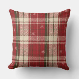 Almohada Roja de Cuadros de Nieve de Navidad para