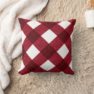Almohada Roja de Diagonal Búfalo a Cuadros