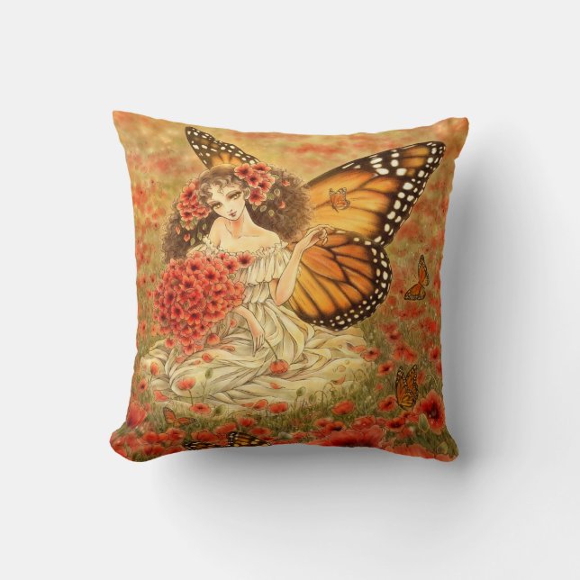 Almohada roja de la fantasía de la amapola (Anverso)