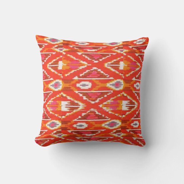 Almohada roja de la impresión de Ikat del naranja (Anverso)