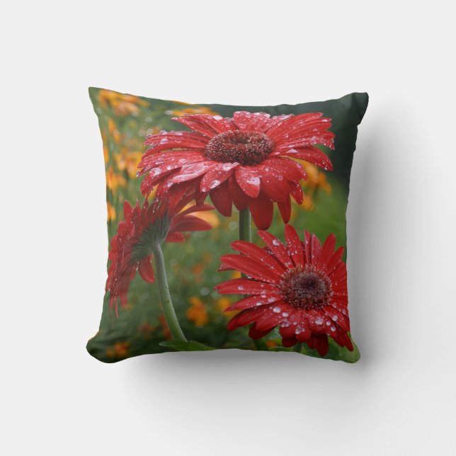 Almohada roja de la margarita del Gerbera (Anverso)