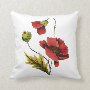 Almohada roja de las amapolas del falso bordado
