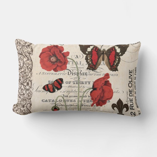 Almohada roja de las amapolas y de la mariposa del (Anverso)