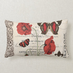 Almohada roja de las amapolas y de la mariposa del