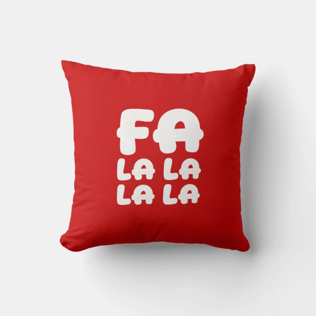 Almohada Roja de Navidad Fa La La La La con Acabad (Anverso)